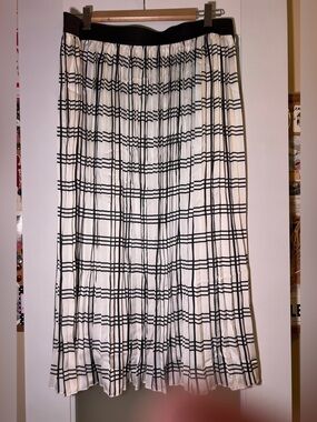 Rachel Zoe Black and White Pleated Check Midi Skirt